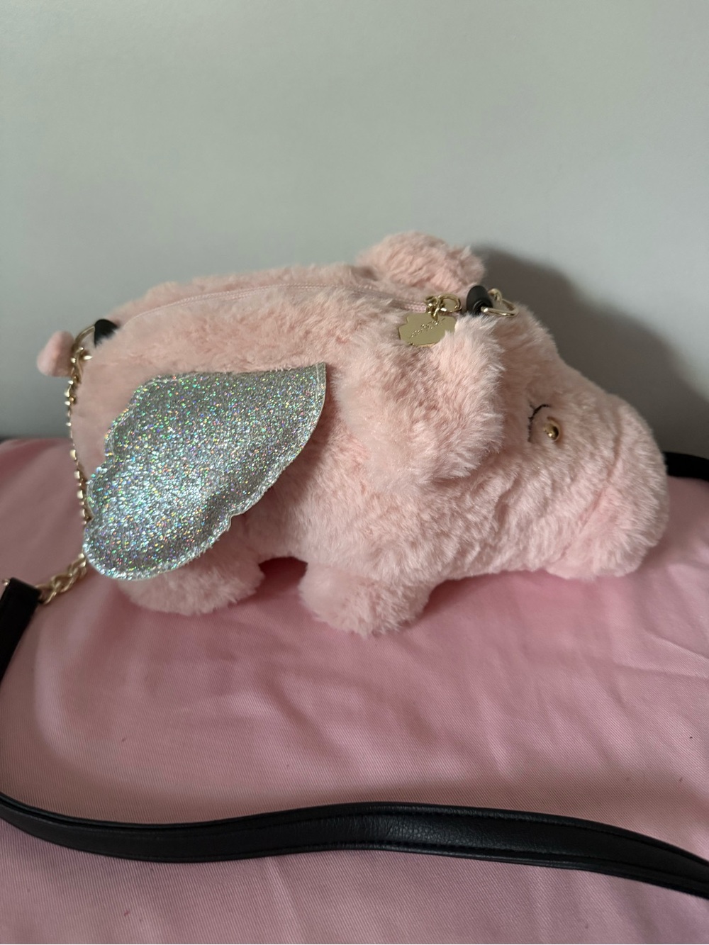 Betsey Johnson When Pigs Fly Pink Plush Pig Crossbody